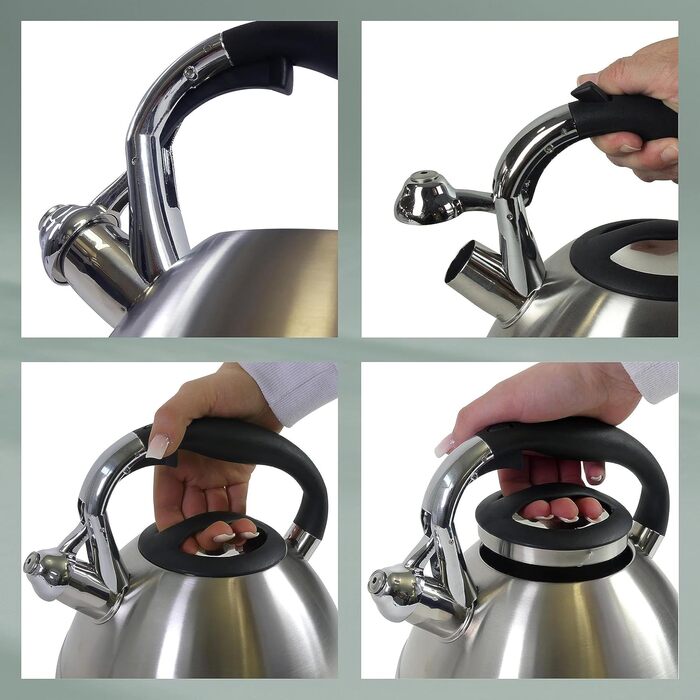 Kela Induction 3 L, Stainless Steel Camping Kettle, with secure pouring lid opening via button, VARUS, Polished Teakettle, Silver, Silver Single