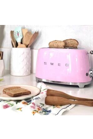 Тостер Smeg TSF02PBEU - 2 слоти для 4 тости, 6 рівнів підсмажування, функція розморожування та Bagel, знімний піддон, 1500W, пастельно-блакитний (Роуз)