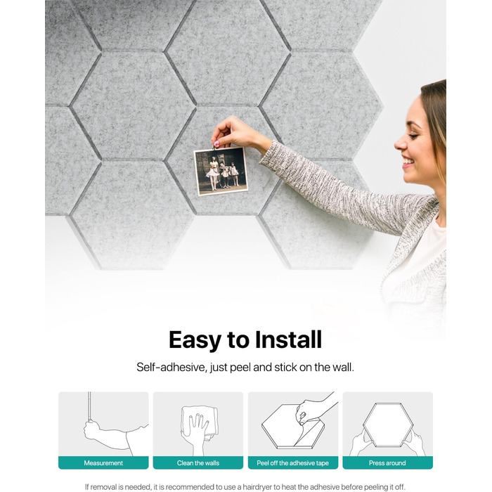 Акустичні гексагональні панелі Soundsbay, звукопоглинаючі шестикутні панелі з пінопласту високої щільності для стін, офісу та студії, 30.5 x 25.4 x 1 см, сірі (18 шт)
