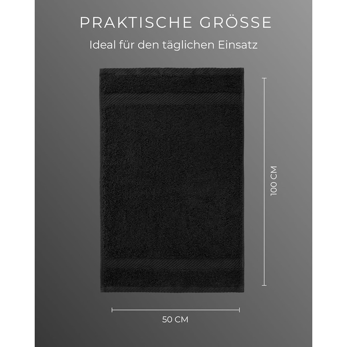 Набір махрових рушників 100% бавовна, 50x100 см, 600 г/м², Oeko-TEX, чорні, 8 шт.