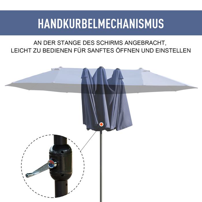 Outsunny Double Canopy Patio Umbrella with Hand Crank - Blue Oval, 460 x 270 x 240 cm | Aosom