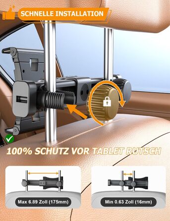 Тримач для планшета в авто OHLPRO: кріплення на підголівник, шарнірний кронштейн, сумісний з iPad, телефонами, Switch, Samsung (5-13 дюймів)