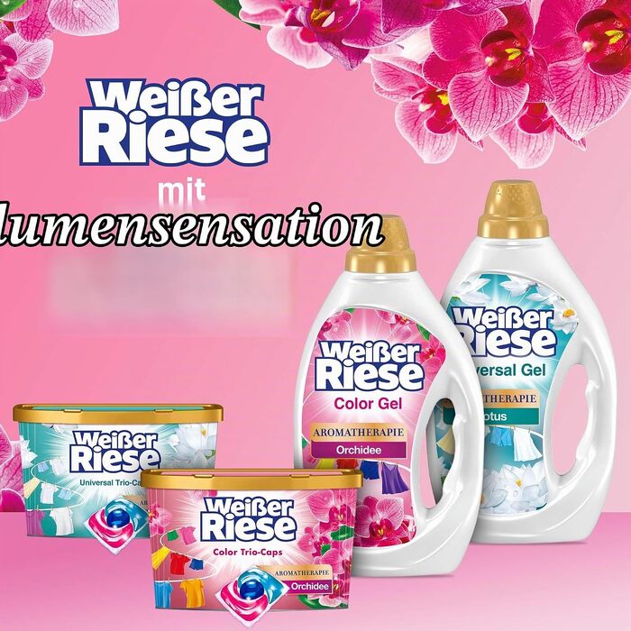 Капсули для прання кольорових речей Weißer Riese Trio-Caps Color, ароматерапія Орхідея, 120 шт