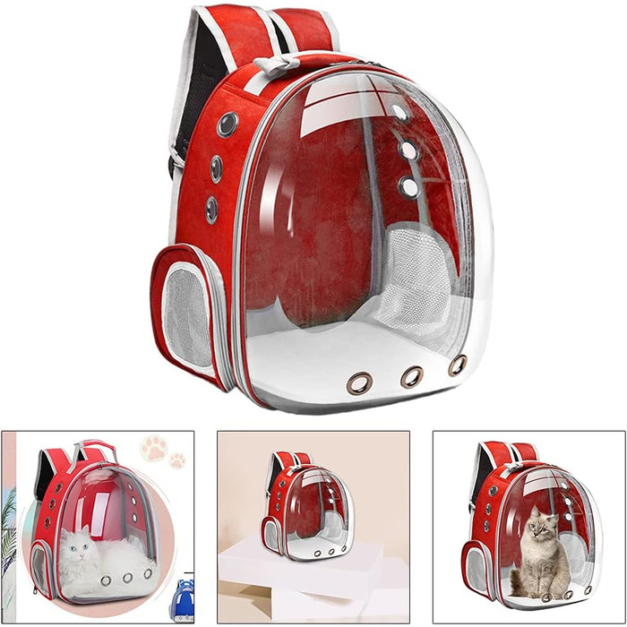 MagiDeal Преміум рюкзак-переноска для кота, велика прозора сумка-переноска для домашніх тварин, портативна вентильована переноска для кота/маленької собаки, водонепроникна для використання на вулиці (червона)