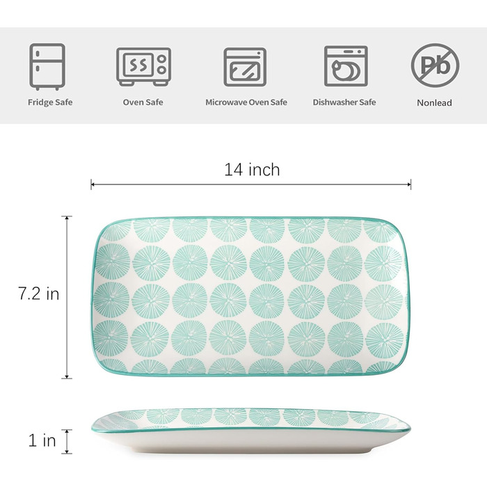 Керамічні сервіровочні тарілки Selamica, набір 4 шт, 24 x 14 x 2.5 см (різні кольори)