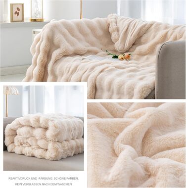 М'яка декоративна ковдра Ergocar з штучного хутра кролика, 180х200 см, кольору абрикос