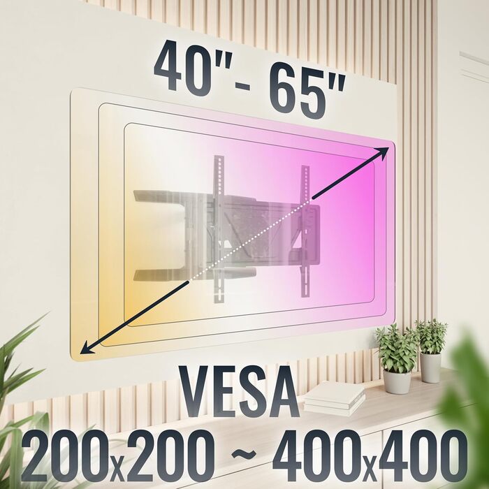 Кріплення для телевізора RICOO S9544: поворотне та нахильне, для телевізорів 40-65 дюймів, VESA 400x400, до 45 кг, універсальне, пласке, curved