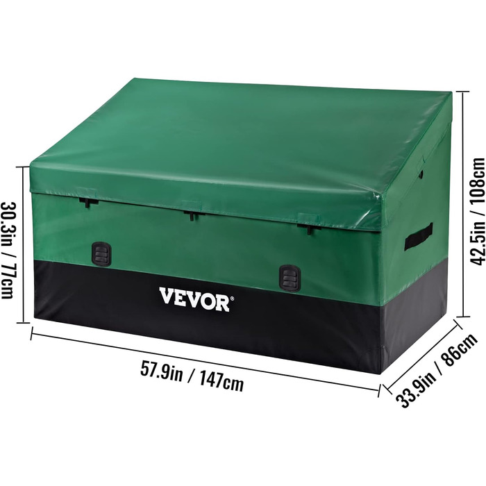 VEVOR Зовнішня коробка для зберігання 147x86x108 см, водонепроникна PE, садова скриня для подушок, для басейнів, дворів, гаражів, зелено-чорна