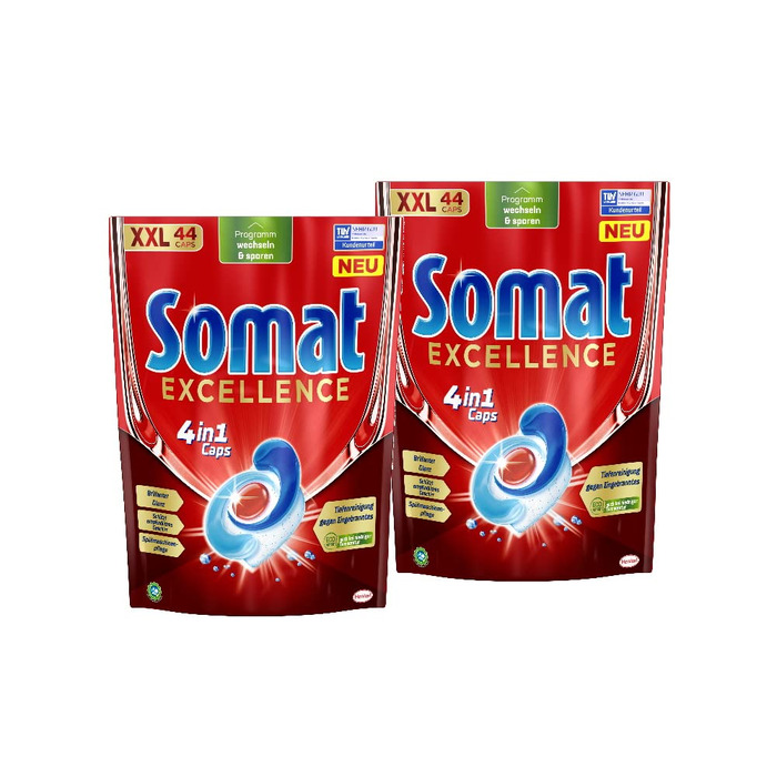 Капсули для посудомийних машин Somat Excellence 4in1, швидкорозчинні, для ідеального очищення та блиску, без ароматизатора, 176 шт
