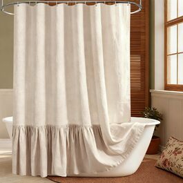 Штора для душу 180x180 см Бежева, Льняна текстура - Водонепроникна, з обтяженим краєм, 12 кілець, для ванної кімнати