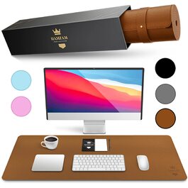 Органайзер для столу HAMZAM PU шкіра 90x40 см коричневий з функцією килимка для миші - Преміум килимок на стіл для письма