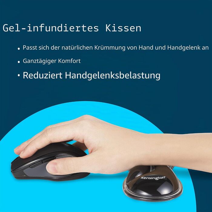 Ергономічна підставка під зап'ястки Kensington Duo Gel (94 x 483 мм), протиковзаюча гелева підкладка для стандартних клавіатур, чорна, 62397