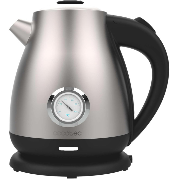 Cecotec 1.7L Retro Stainless Steel Electric Kettle with Thermosense - Fast Boiling, 360° Base, Analog Thermometer, Anti-Scale Filter, BPA-Free