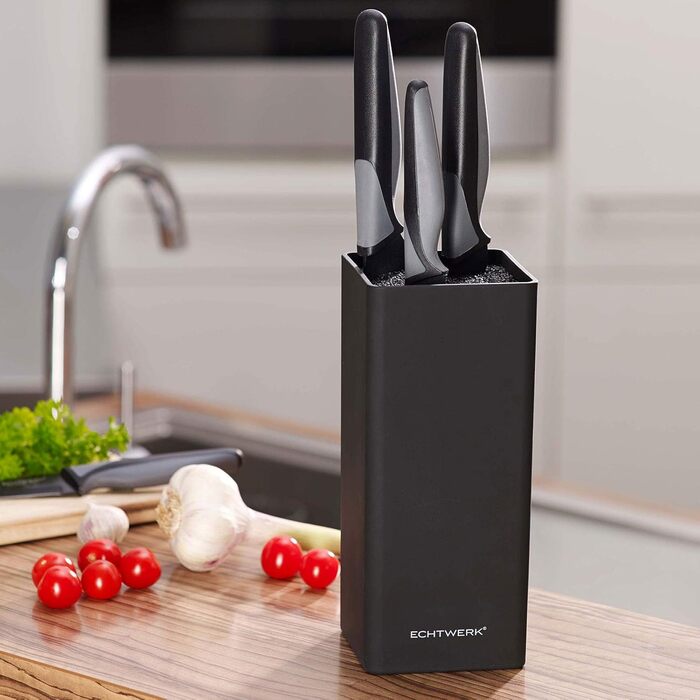 Echtwerk Universal Knife Block, Knife Holder, Kitchen Knife Organizer, practical knife stand, space-saving knife storage with brush insert, flexibly configurable, black, 30 cm