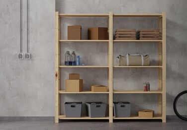 Lenmar Series B Wooden Shelf, Pine, Wood, Light Beige, B-20 170 x 80 x 40 cm, 5 Shelves, Bookcase, Wooden Shelf, Standing Shelf, Wall Shelf, Shelf with 5 Shelves, Office Shelf, for Living Room, Storage Shelf (B-30 170 x 150 x 40 cm 5 Shelves)