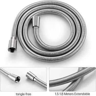 KES Handheld Shower Head Shower Head Bathroom SUS304 Shower Head with Shower Head Holder and Shower Hose Stainless Steel Brushed, LP150-BS