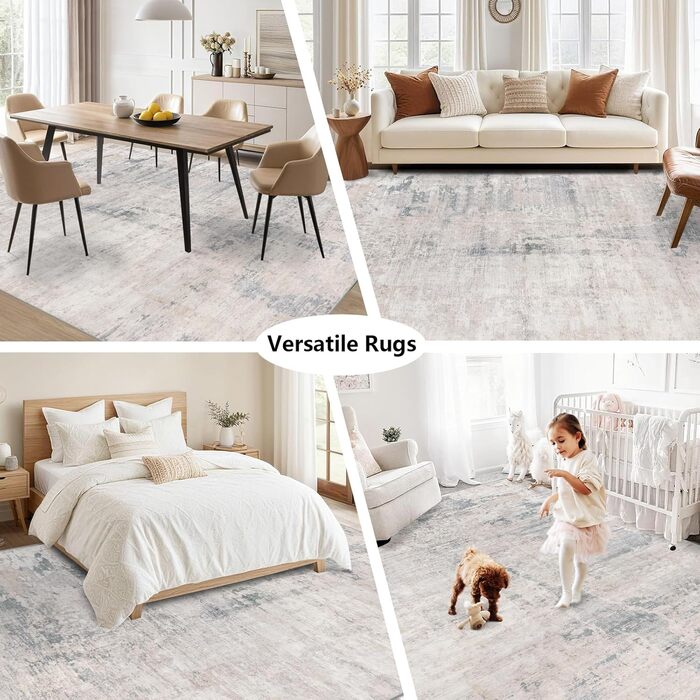 Килим для вітальні 160x230 см, абстрактний, короткий ворс, для спальні, миючий, сучасний, м'який, для їдальні, дитячої кімнати, бежевий (прямокутний)