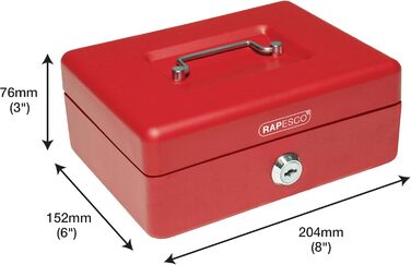 Металева касове обладнання Rapesco SB0006B1 з замком, 3 ключами та висувним ящиком, розмір 6, чорне (червоне - 20 см)