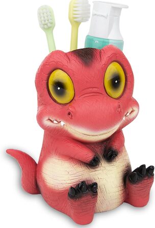 FlidRunest Dinosaur Toothbrush Holder for Bathroom, Cute Toothbrush Holder for Kids, Pink