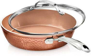 Сковорода Gotham Steel 12 дюймів з антипригарним покриттям та кришкою, Hammered Copper Collection, преміум-алюмінієве посуд з нержавіючою сталею, індукційна плита для рівномірного нагрівання (25,4 см)