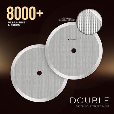 Кавоварка French Press KICHLY на 8 чашок з нержавіючої сталі, 1000 мл, з подвійними стінками та фільтром