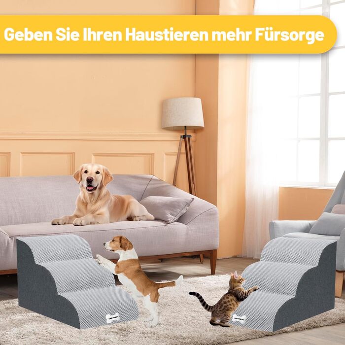 WGYTECH 4-Step Dog Stairs, Pet Ramp for Sofa and Bed, High-Density Sponge Dog Stairs, Washable Cover & Non-Slip Bottom, Dog Ramp for Dogs and Cats, L72xW40xH50cm (3-Step Grey 40cm High)