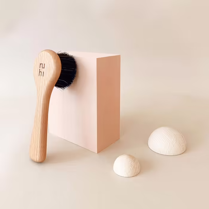RUHI Monastery Brush Face/Copper Brush/Face Brush Copper, natural bristles & plastic-free for dry brushing massage/made in DE/Ionic Dry Brush Face/FSC-certified beechwood
