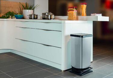 Відро для сміття Rotho Paso 40л з педальним механізмом та кришкою, пластик PP, BPA-free, металік, 40л (35.3 x 29.5 x 67.6 см), блакитне