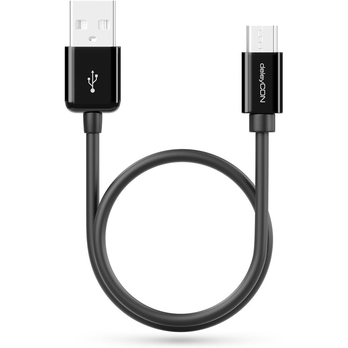 Кабель Micro USB deleyCON 0.15м для Android, смартфонів, планшетів, MP3 плеєрів, камер (Чорний)