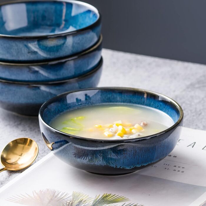 Набір тарілок UNICASA (4 шт.) з порцеляни, 16 см, блакитні - для супу, десерту, каші