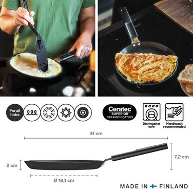 Сковорода для омлету Fiskars Hard Face 22 см, алюмінієва, антипригарна, підходить для всіх плит, чорна