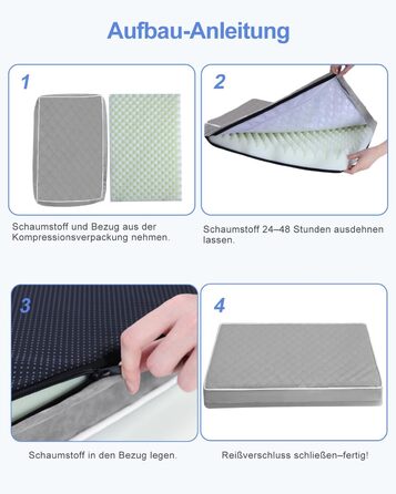 Ортопедичне ліжко для собак KSIIA, великі породи, 104x68x8 см, сіре, знімний наматрац, легко миється