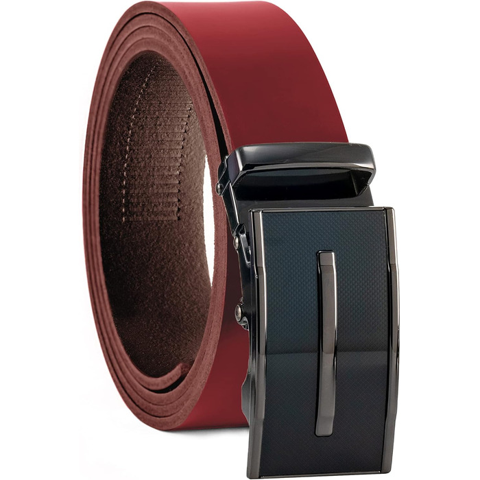 Чоловічий шкіряний ремінь Volmer ATG з автоматичною застібкою на пряжці | Ширина 35 мм, розмір пояса 125 см, регульований | Колір: бордовий