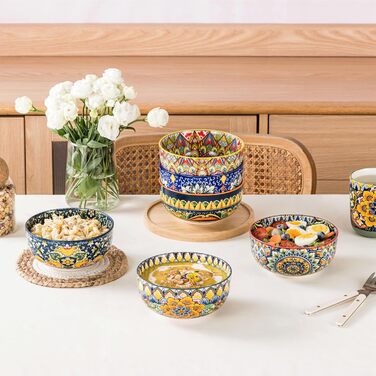 Набір супових тарілок Henten Home, 4 шт. - порцелянові десертні/сніданочні тарілки, 300 мл, для морозива/рису/десерту, кольорові сервіровочні миски, 4 шт. - Богемний стиль