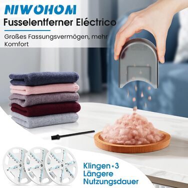 Машинка для видалення катишків NIWOHOM для одягу: 3 швидкості, 6-клинковий ніж, LED-дисплей, для всіх тканин