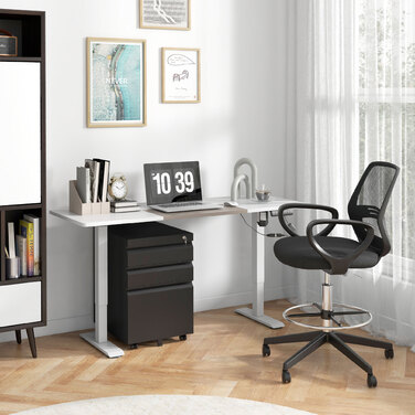 Vinsetto Rolling File Cabinet with 3 Drawers and Wheels, Concave Handle, Steel, Black for Office & Home Office
