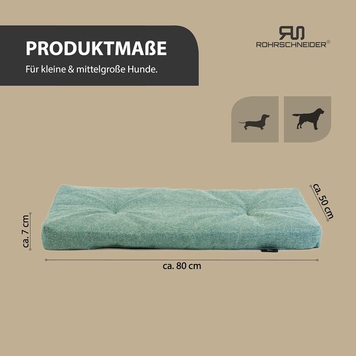Лежанка для собак Rohrschneider з мискою, 50x80x7 см, бірюзовий | Лежанка для собак та котів, антиковзаюча, міцна, Made in EU