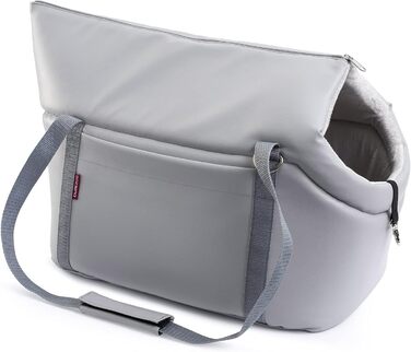 Сумка-переноска для собак та котів | Шкіряна сумка-переноска з карабіном | до 15 кг | Сіра | L 42 x 29 x 33 см