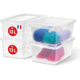 Iris Ohyama Versatile Storage Boxes, 5L, 20-Piece Set, Transparent, Easy-Close Lid, Stackable, For Closet, Shelves, Classroom, Organization, Toys, Art Supplies, Shoes, CNL-5 (13L / 4-Piece Set)
