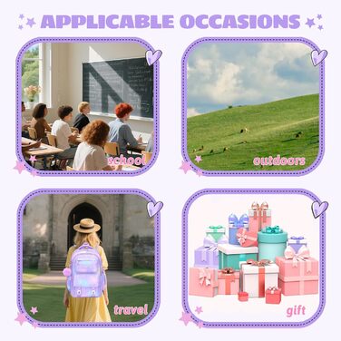 Шкільний рюкзак для дівчинки-підлітка 3 в 1, 2025, з ланч-боксом та пеналом, для ноутбука 15.6', гімназія, старша школа, подорожі - фіолетовий