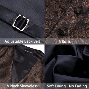 Костюмний комплект Barry.Wang: костюм-трійка (жакет, краватка, нагрудна хустка), краватка, метелик, затискач для краватки, запонки, голкозачіп, для весілля, чорний/коричневий, розмір S