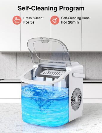 Машина для приготування льоду CROWNFUL: портативна, 9 кубиків за 6 хвилин, самоочищення, 12 кг/24 год, для дому, кухні, офісу, бару, вечірки (біла)