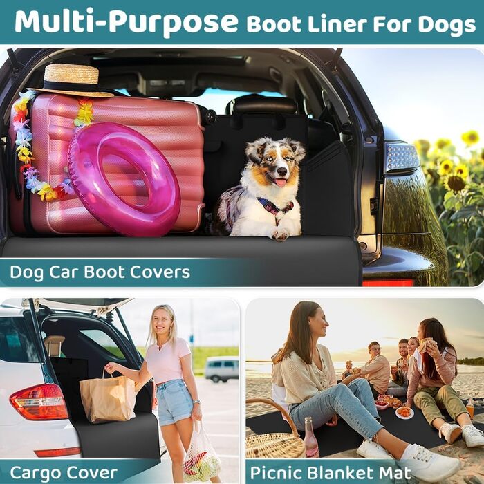 Захист для багажника автомобіля KYG: водонепроникний килимок для собак з боковими захистами, 185x105x38 см, чорний