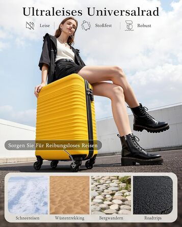 Набір валіз COOLIFE для ручної поклажі (55x35x20cm + 40x25x20cm) з TSA замком, 4 колеса, ABS, жовто-чорний колір