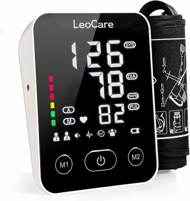Тонометр LeoCare 528 для вимірювання артеріального тиску на плечі, CE-сертифікований, з функцією виявлення аритмії, для домашнього використання