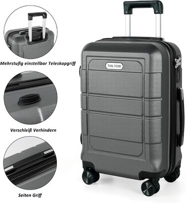 Чемодан ручної об'єм 41л TANTOMI: міцний ABS+PC, 4 колеса, кодовий замок, телескопічна ручка (M/L/XL), світло-темно зелений