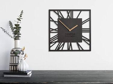 FLEXISTYLE Wall Clock No Ticking Sound Modern LOFT Piccolo Square 30cm Living Room Bathroom (Black), z219n