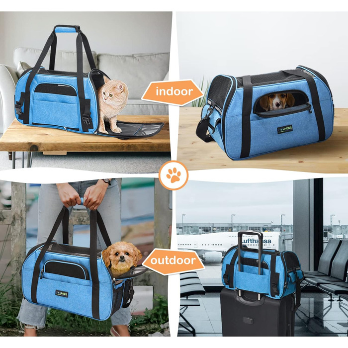 Транспортний бокс для тварин Jespet, м'які стінки, зручний, для подорожей, для котів та цуценят, 17' x 9' x 11.5', блакитний