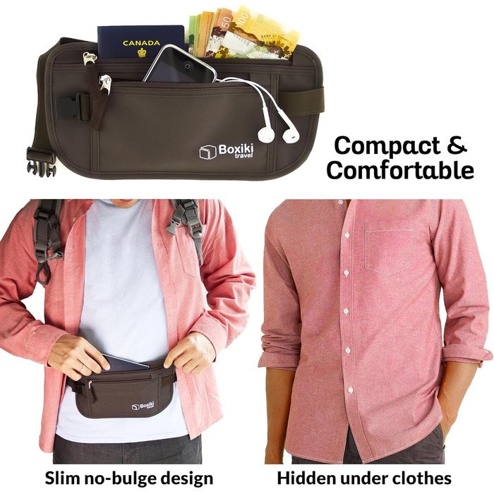 Гнучкий поясний гаманець-органайзер для подорожей з RFID-захистом (колір: коричневий)