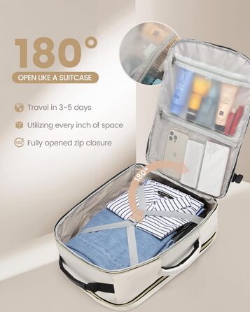 Рюкзак LOVEVOOK для ручної поклажі в літак, 40L, великий, для жінок, валіза-рюкзак, водонепроникний, для ноутбука 17 дюймів, для подорожей, бізнесу, роботи, відпочинку, хайкінгу, weekend (M, Бежевий+чорний)